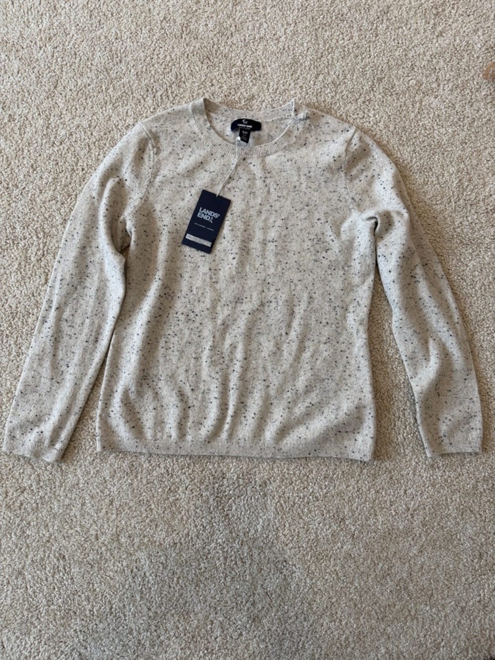 Lands' End Women’s Cream Flecked CASHMERE Crewneck Sweater